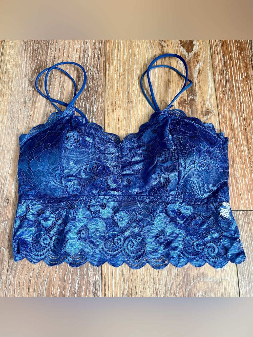 NWOT Navy Blue Lace Lined Bra Top Size Large